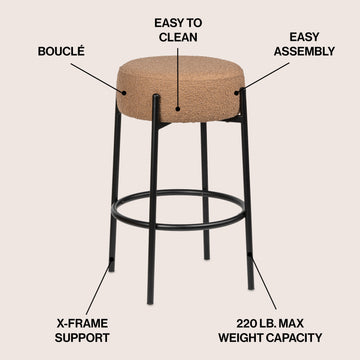 Paola Modern Metal/Bouclé Cushioned Counter & Bar Stool - JONATHAN Y